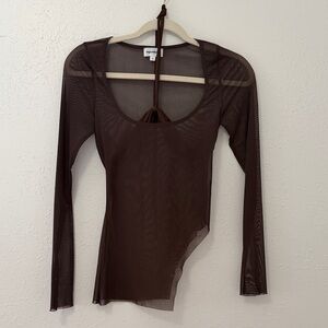REVOLVE Sheer Brown Long Sleeve Blouse